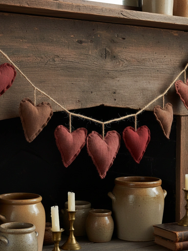 4. Grungy Fabric Heart Garland