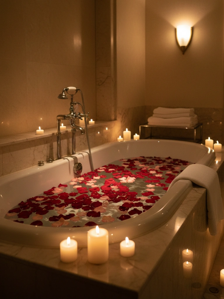 4. Scattered Rose Petals in the Bathtub