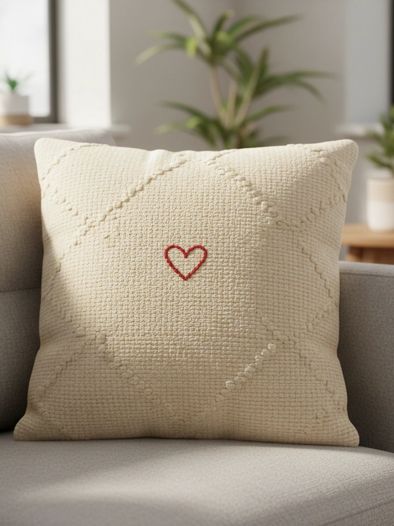 4. Tufted Pillows with Subtle Heart Embroidery