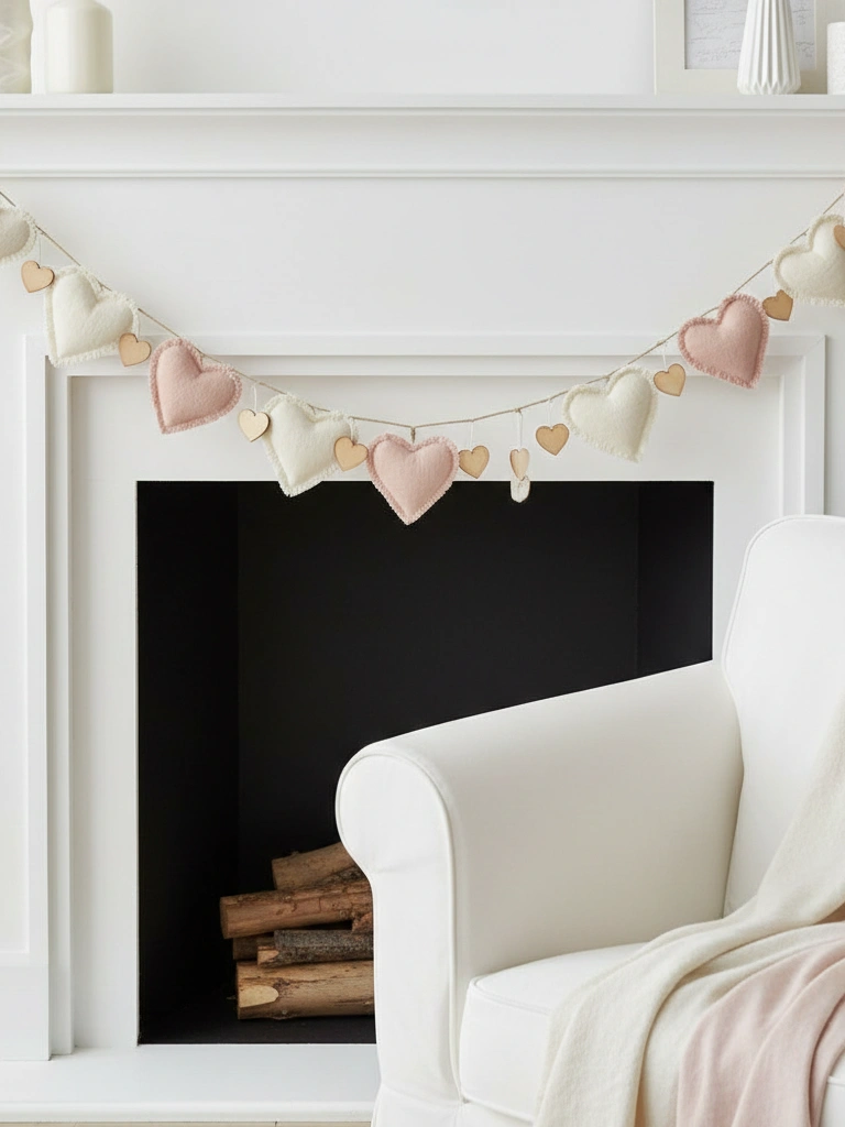 26 Beautiful Valentines Day House Decor Ideas You’ll Love 5 5. Hang a heart garland that doesnt look craft store linen felt wood