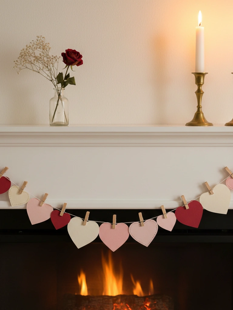 5. Paper Heart Mantel Garland Easy Lightweight