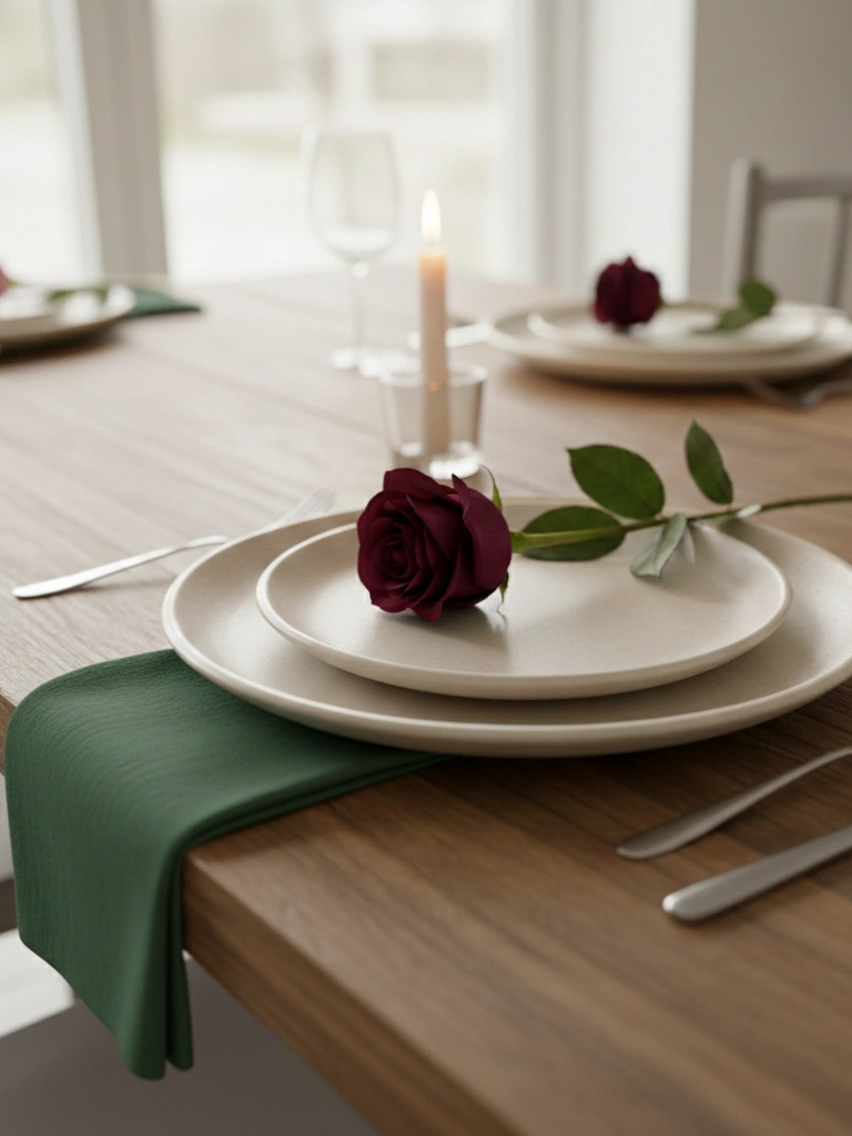 5. Stoneware Plates With Linen Napkins for Valentine Dinner