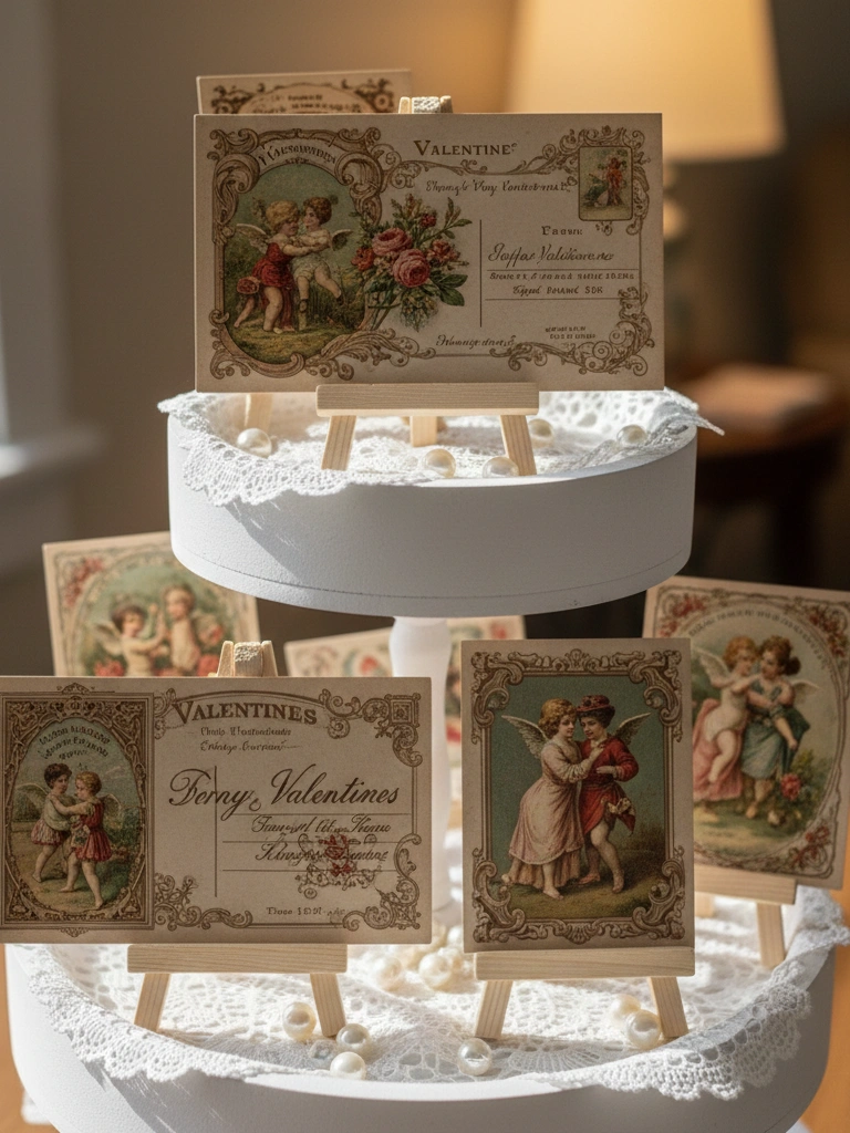 5. Vintage Valentine Postcard Arrangement
