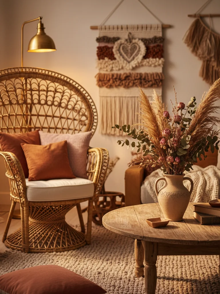 6. Boho Valentine vibe warm terracotta textured hearts rattan