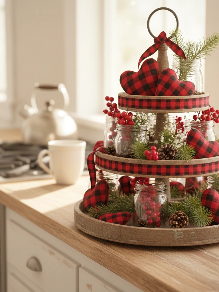 6. Buffalo Plaid Valentine Tiered Tray