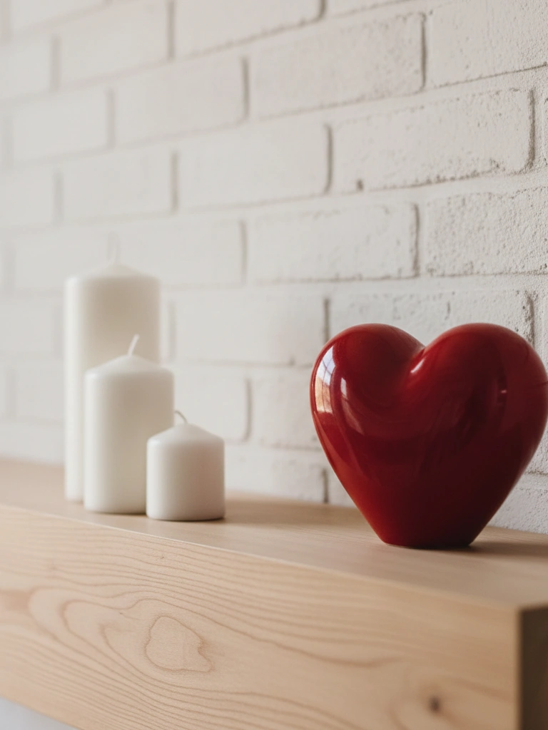 26 Beautiful Valentines Day House Decor Ideas You’ll Love 6 6. Minimalist mantel asymmetrical candles one statement heart