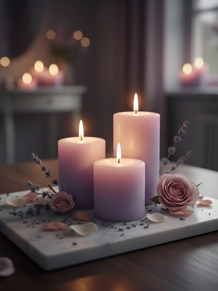 6. Purple Pastel Candle Arrangement