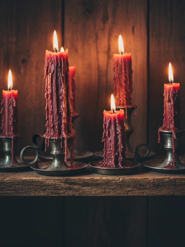 7. Grungy Taper Candles in Red