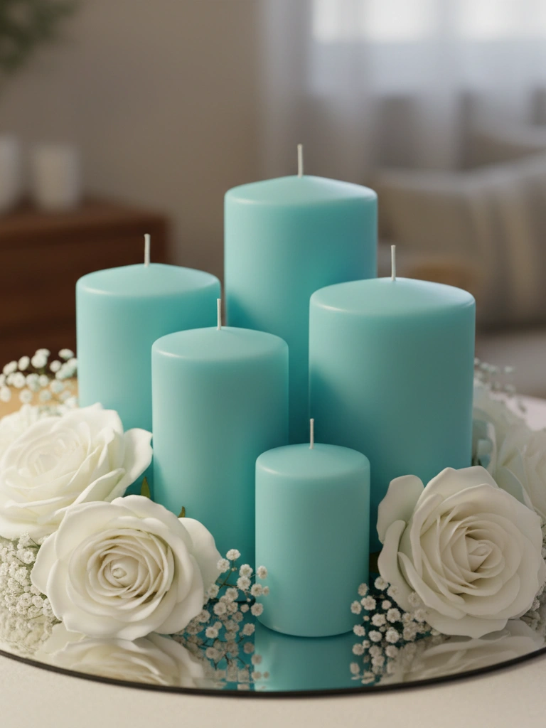 7. Tiffany Blue Candle Arrangement