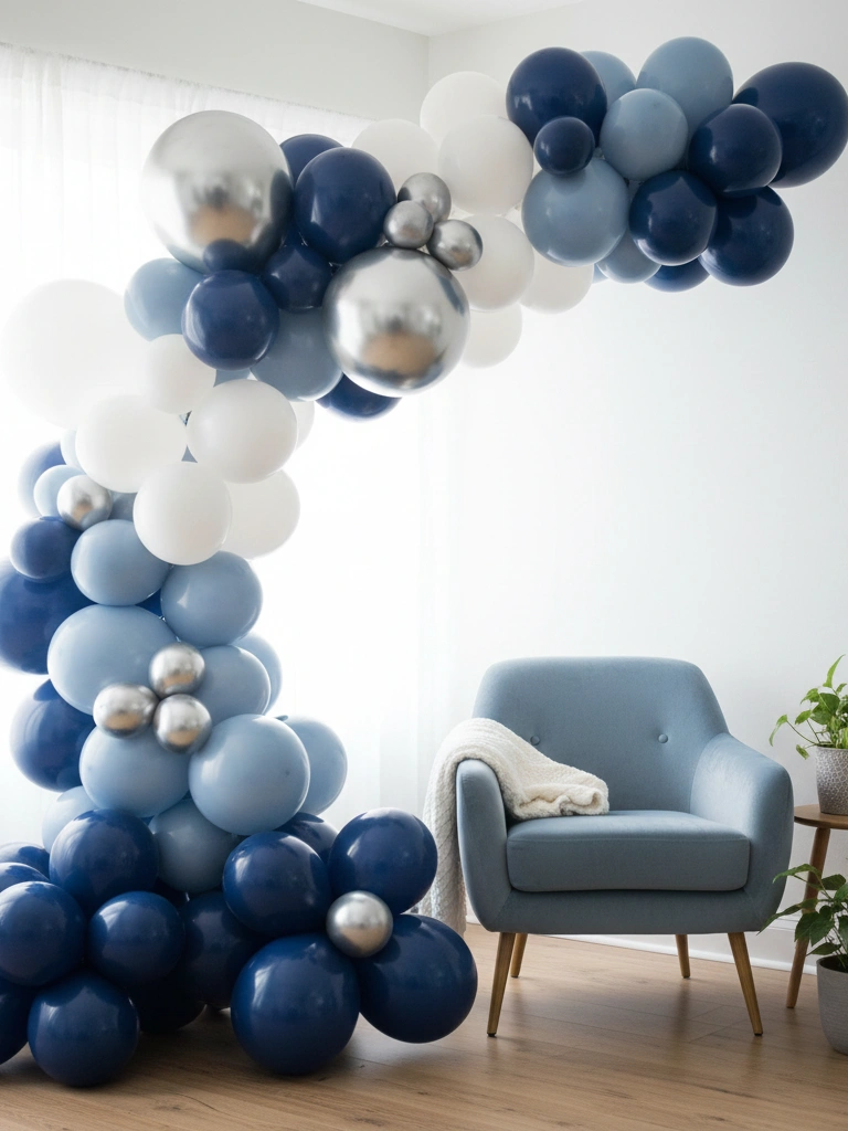 8. Blue Balloon Arch for Photo Corner