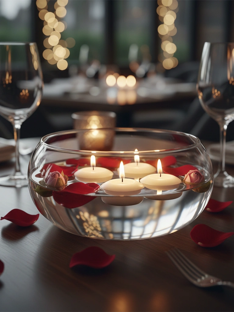 35 Valentine's Day Restaurant Decor Ideas for Romantic & Perfect Dinner Setting 8 8. Floating Candle Displays for Tables