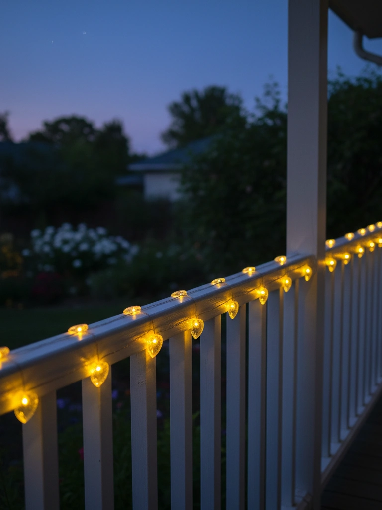8. Heart Shaped Lights on Railing Posts