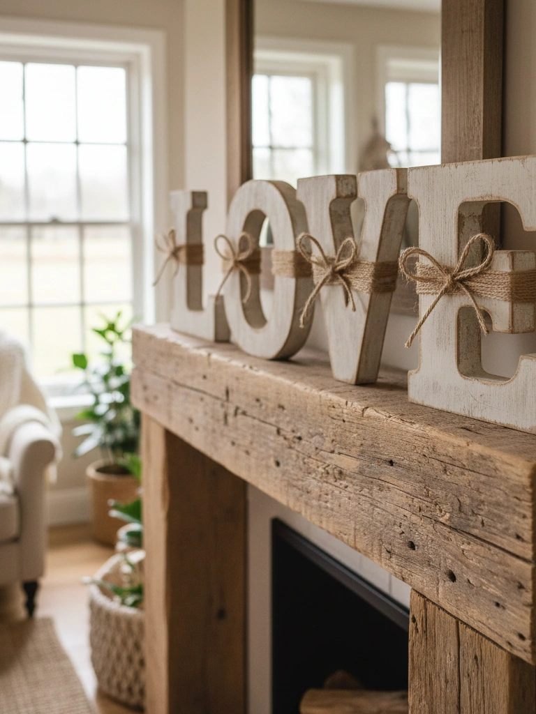 8. Wooden LOVE Letter Blocks with Burlap Accents