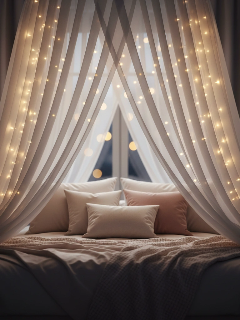 9. Bedroom Canopy and Fairy Lights soft romance
