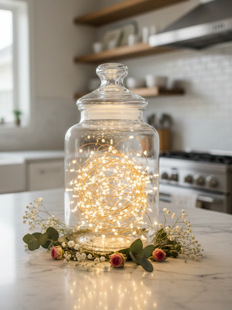 9. Fairy Lights in a Glass Jar Centerpiece