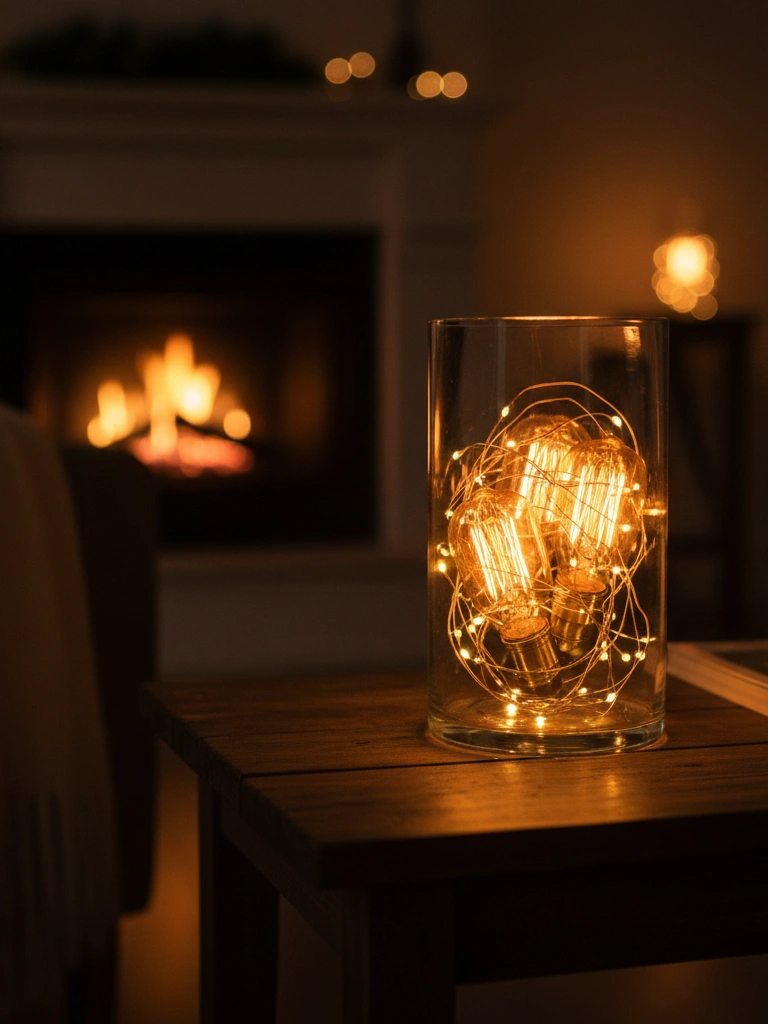 26 Beautiful Valentines Day House Decor Ideas You’ll Love 9 9. Romantic lighting hack warm bulbs fairy lights in a glass vase