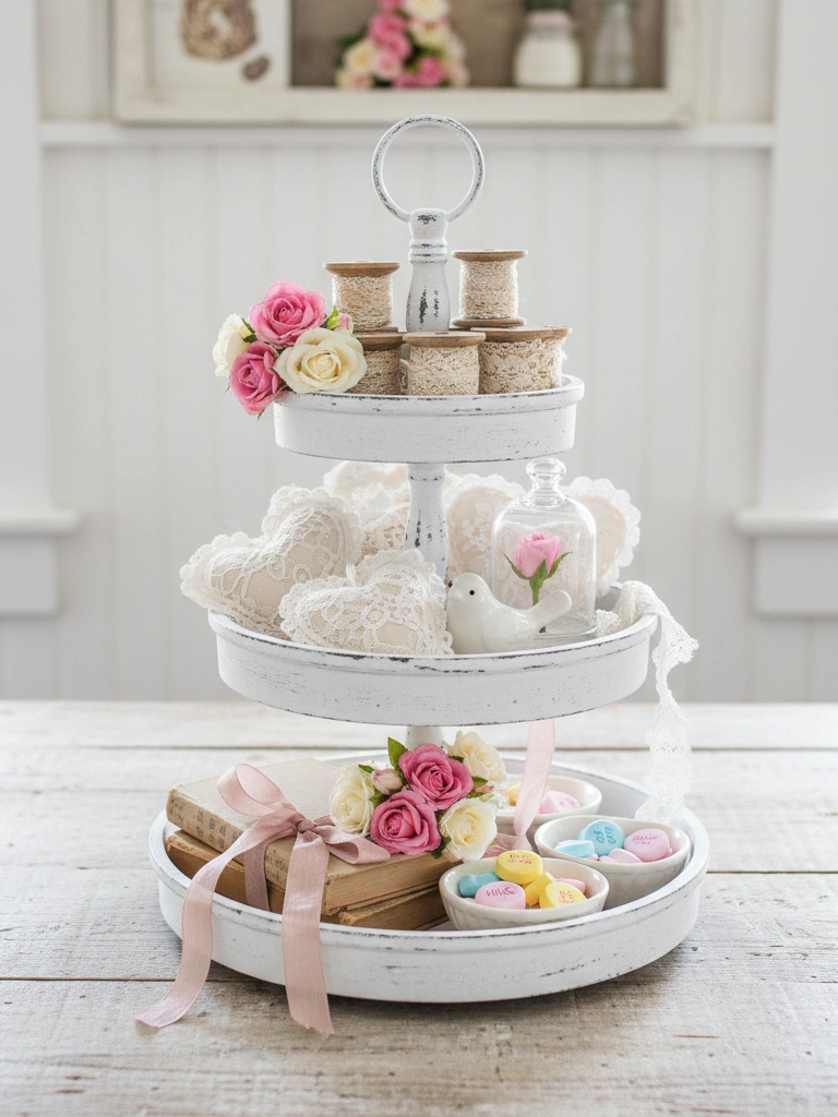 9. Shabby Chic Tiered Tray Valentine Display
