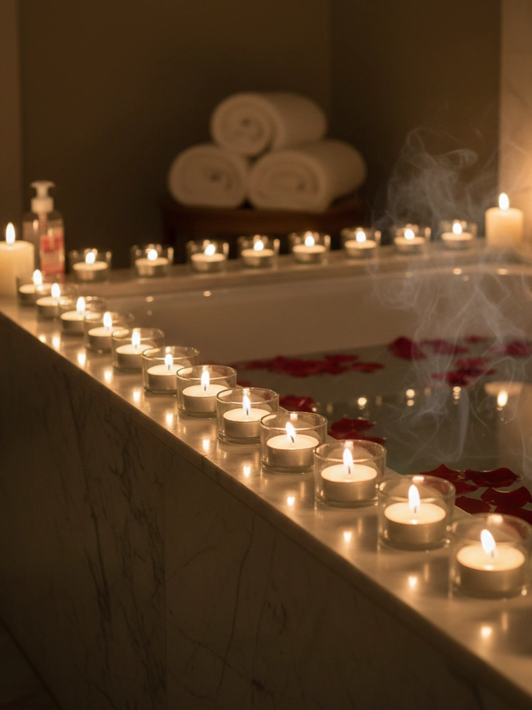 9. Tea Light Candles Lining the Bathtub