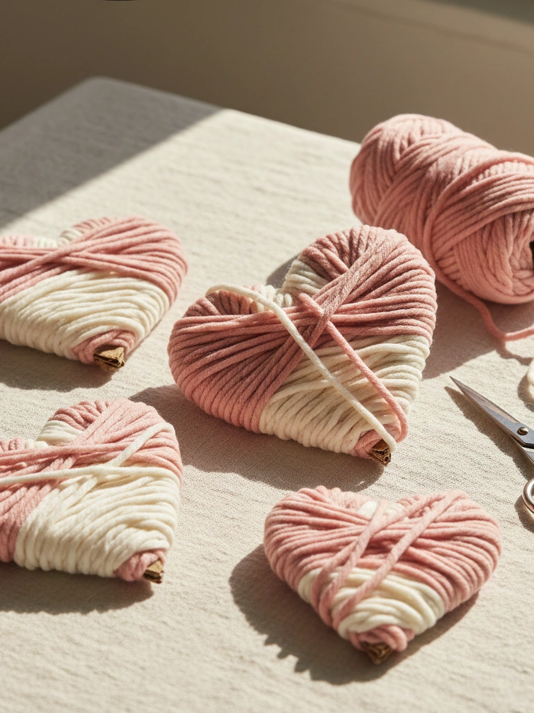 28 Valentines Day For Kids At Home 9 9. Yarn Wrapped Cardboard Hearts