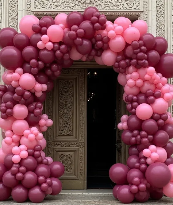 31 Aesthetic Valentine's Day Entryway Decor Ideas for a Romantic Home 30 Balloon Arch in Ombre Shades of Pink
