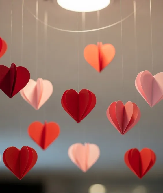 31 Aesthetic Valentine's Day Entryway Decor Ideas for a Romantic Home 19 DIY Paper Heart Chain Hanging from the Ceiling