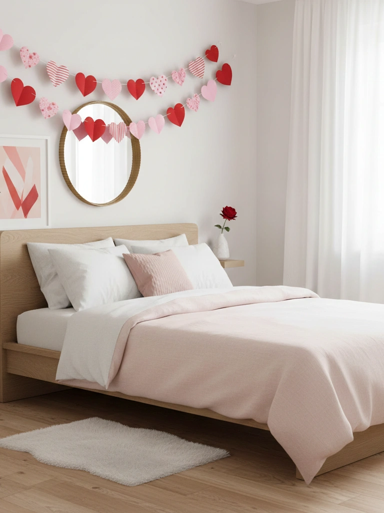 Heart Garland Above the Bed Renter Friendly