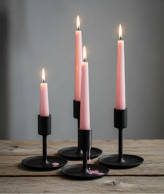 31 Aesthetic Valentine's Day Entryway Decor Ideas for a Romantic Home 9 Simple Blush Taper Candles in Modern Black Holders
