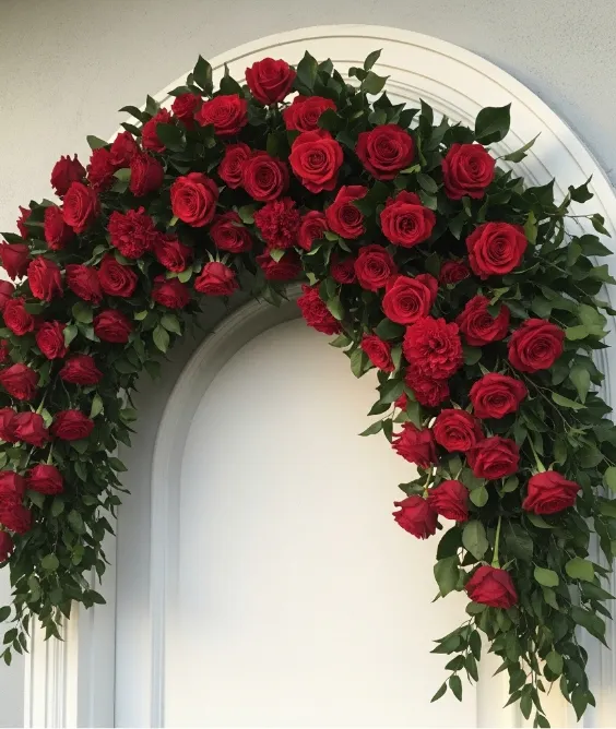 31 Aesthetic Valentine's Day Entryway Decor Ideas for a Romantic Home 1 The Cascading Red Rose Door Garland