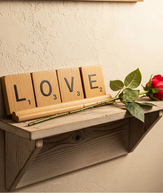 31 Aesthetic Valentine's Day Entryway Decor Ideas for a Romantic Home 24 Upcycled Scrabble Tile Love Message