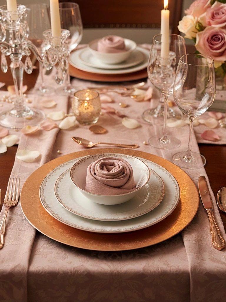 1. Rose Gold Charger Plates With Blush Napkins