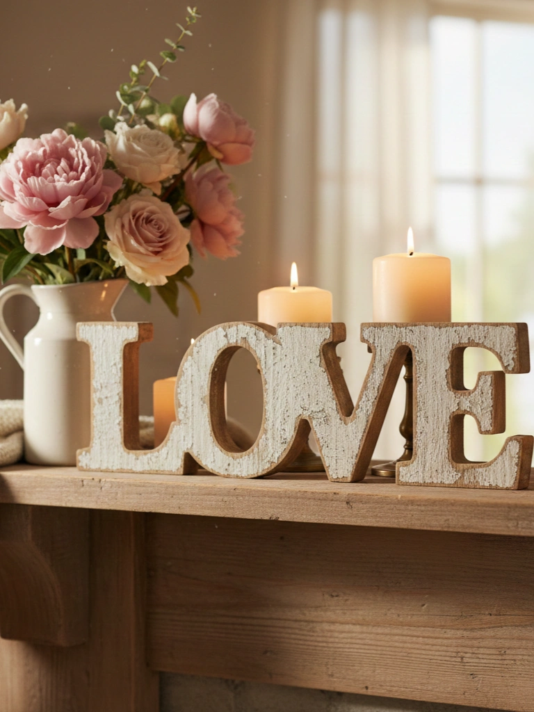 19 Stunning Valentines Day Wood Decor Ideas to Try This Year 1 1. Rustic Wood Love Sign for the Mantel
