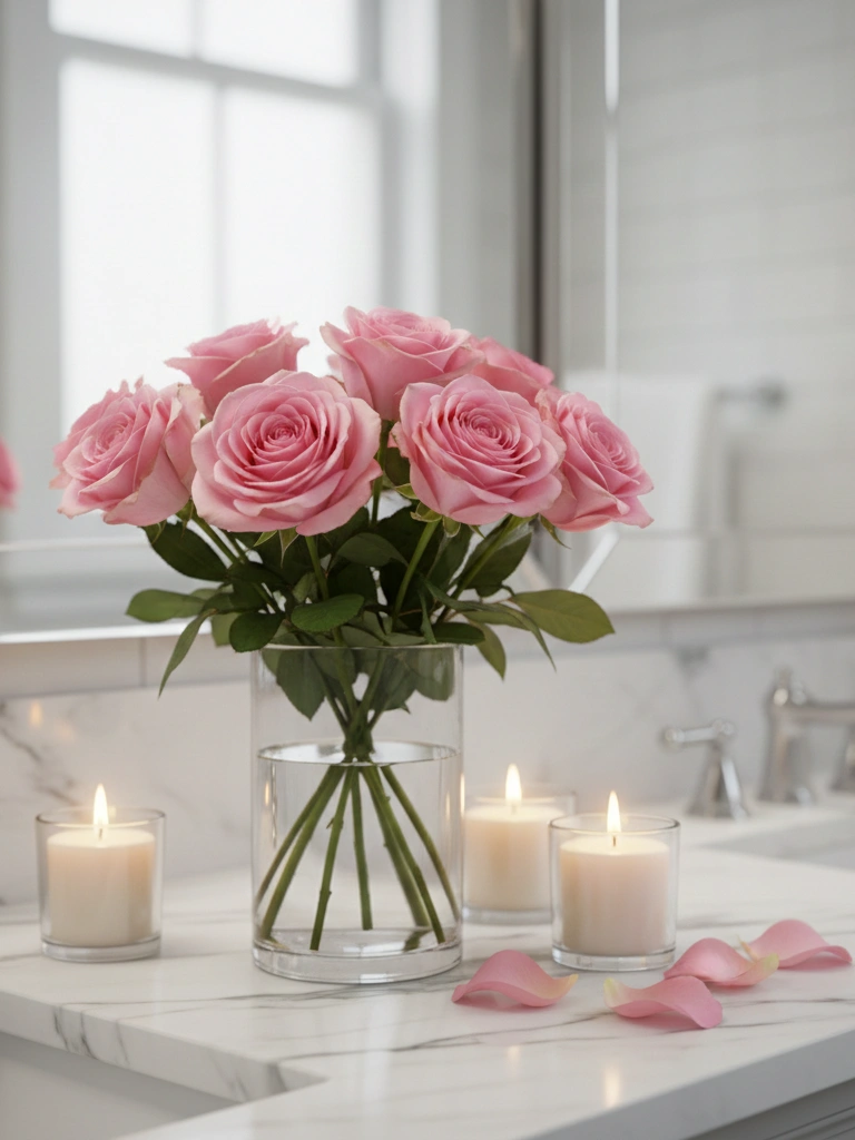 10. Fresh Roses in a Vase on the Counter