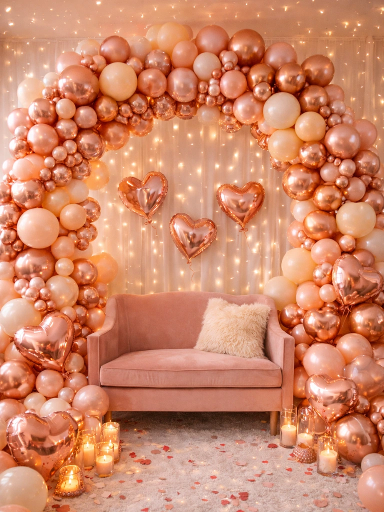 11. Rose Gold Balloon Arch for Photo Moments