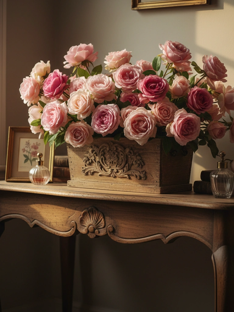 12. Antique Wooden Box Filled With Roses
