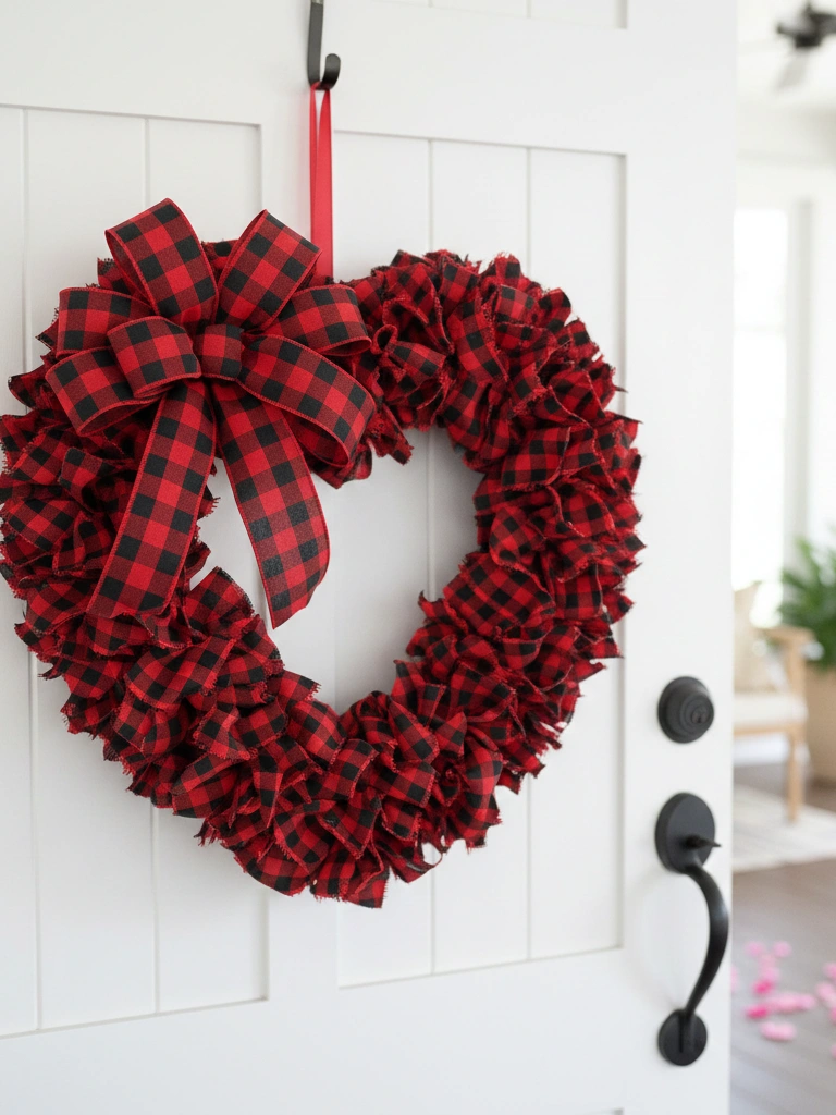 12. Buffalo Plaid Heart Wreath for Front Door