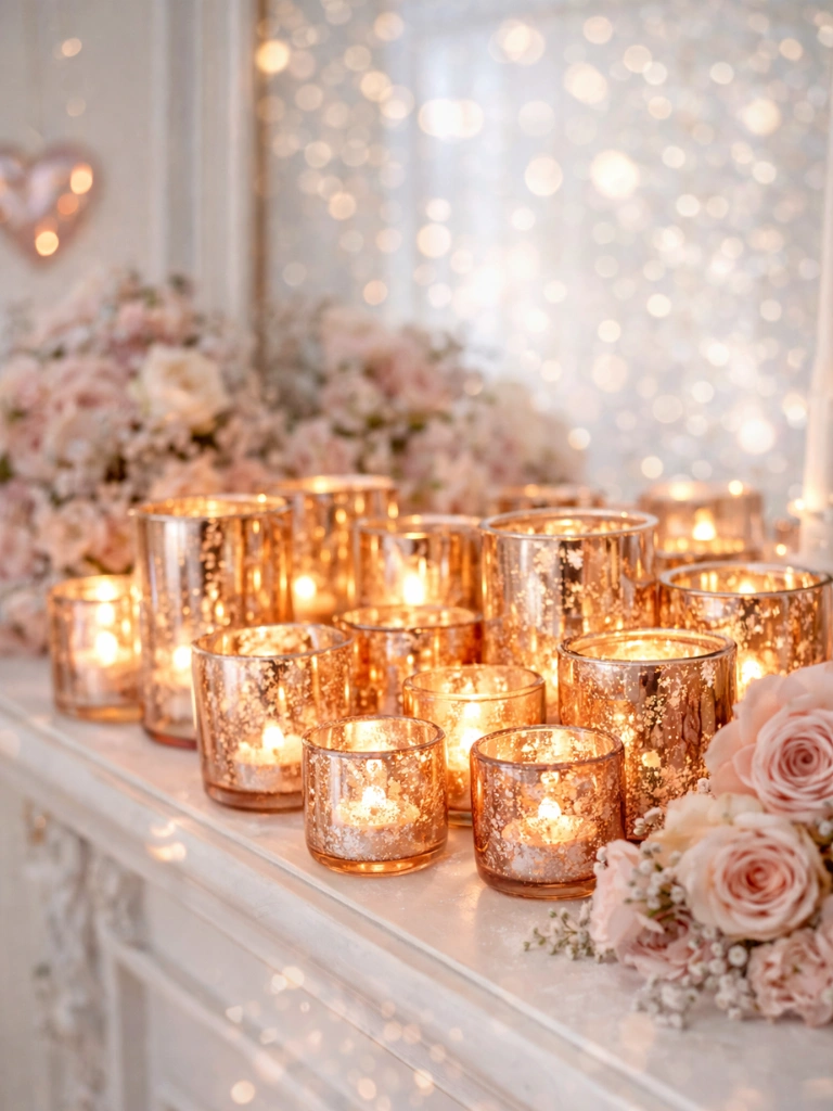 12. Rose Gold Mercury Glass Votives Grouped