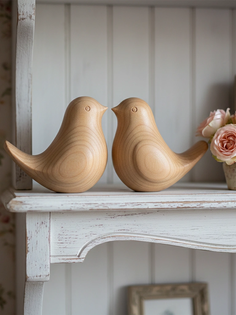 13. Carved Wooden Love Birds on Shelf