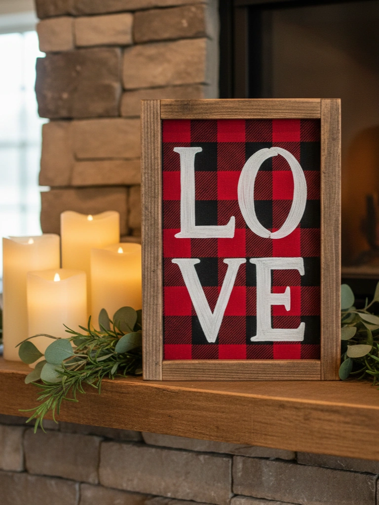 13. Wooden Sign With Buffalo Plaid Background