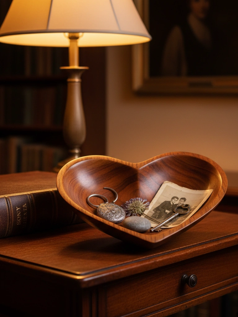 15. English Oak Heart Shaped Trinket Bowl