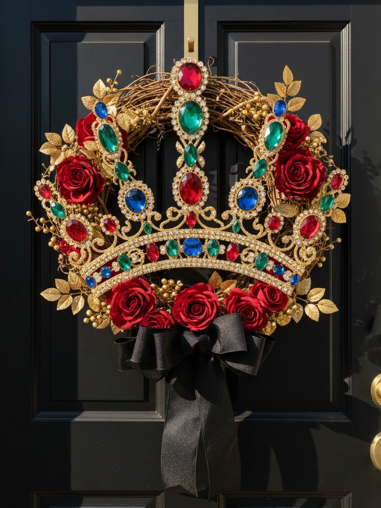 15. Jeweled Crown Wreath for Front Door