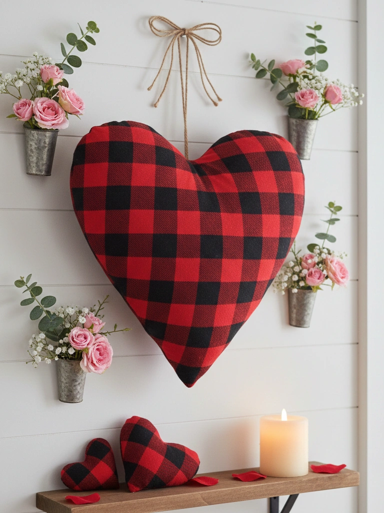 15. Plaid Fabric Heart Wall Hanging