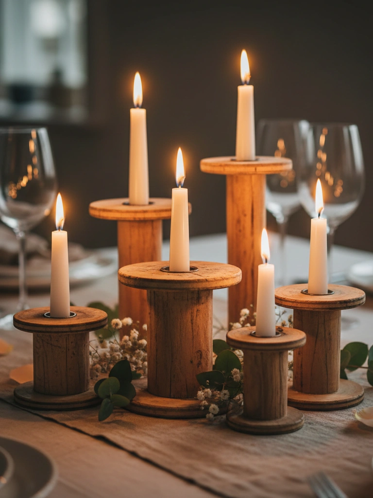 19 Stunning Valentines Day Wood Decor Ideas to Try This Year 15 15. Wooden Spool Candle Holders
