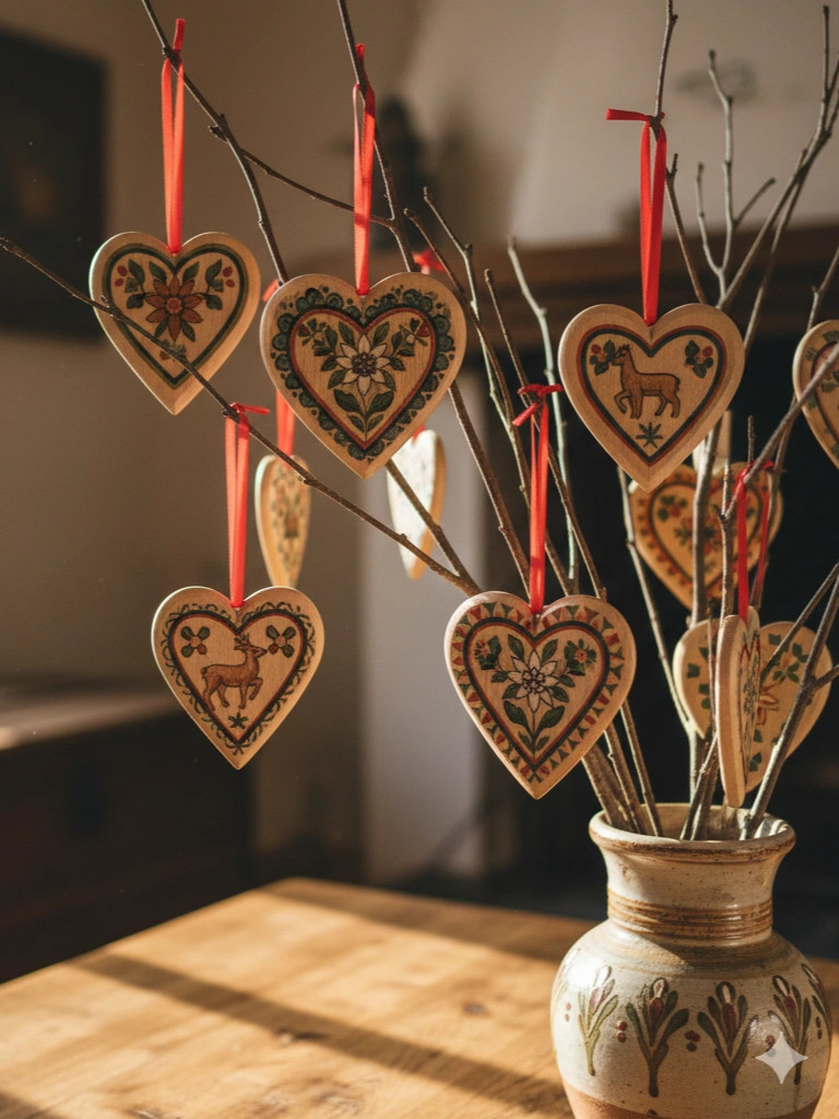 16. Hand Carved Wooden Heart Ornaments