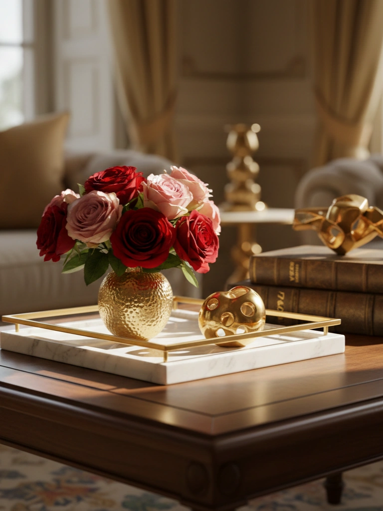 16. Marble Tray With Gold Accents and Roses