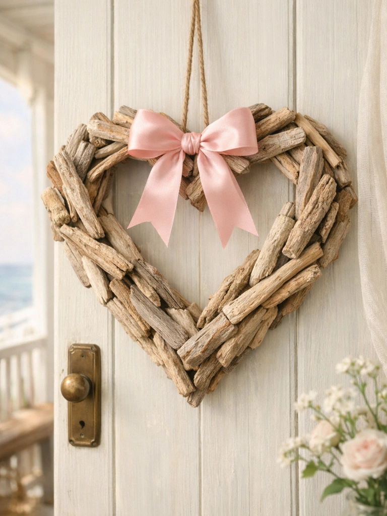 19 Stunning Valentines Day Wood Decor Ideas to Try This Year 17 17. Driftwood Heart Wreath With Ribbon