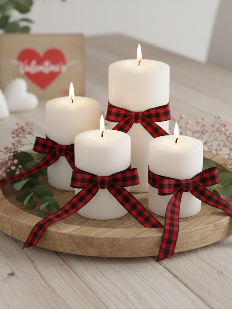 17. Plaid Ribbon Wrapped Around Candles