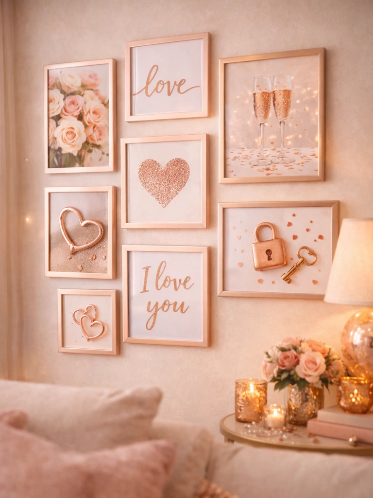 17. Rose Gold Picture Frames With Love Prints
