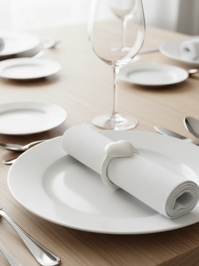 17. White Napkins With Heart Napkin Rings