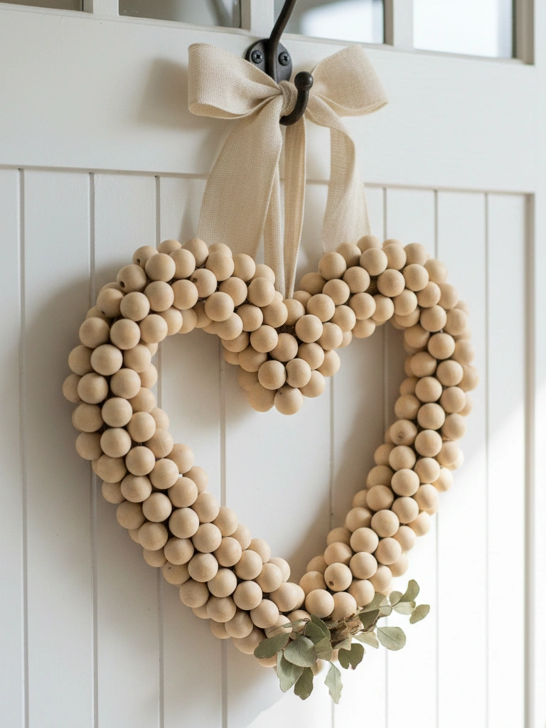 19 Stunning Valentines Day Wood Decor Ideas to Try This Year 18 18. Wooden Bead Heart Wreath