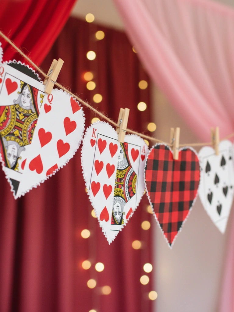 19. Paper Heart Playing Card Garland Handmade